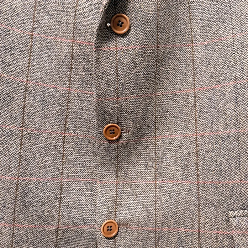 Italian Wool Herringbone Blazer 46L - Gray Red Windowpane Sport Coat Lubiam